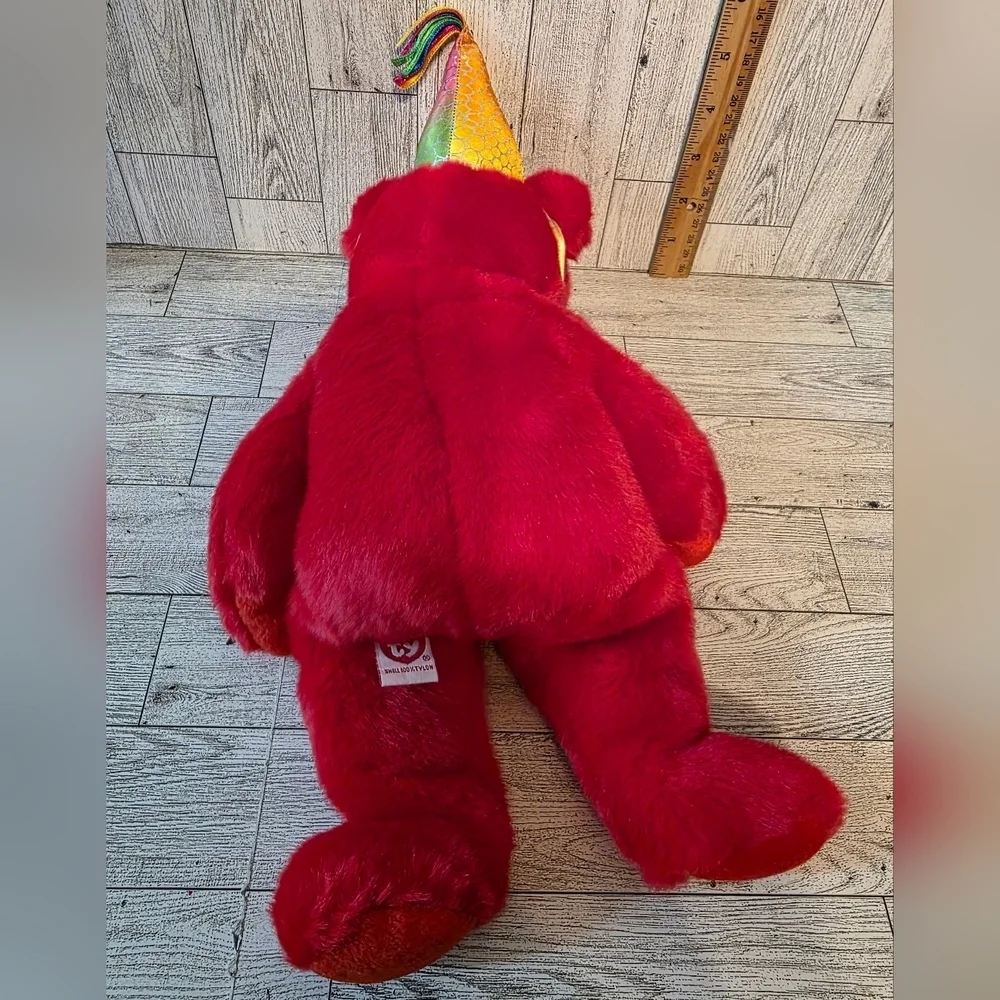Ty Red Plush Bear with Party Hat
